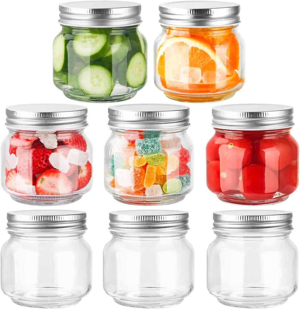 GUEQUITLEX Glass Mason Jars With Lids Genuine Preserve Jar 8oz, Canning Jars for Food Storage, Dry Food, Snacks, Candies, DIY Projects 8 Pack