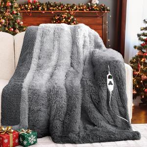 Heated Electric Blanket ThrowFaux Fur with Soft Thick Sherpa,Warm Winter Birthday Gifts for Women Grandma10 Heat Settings,5 Time Settings with Fast Heating, 50x60, Foggy Dusk