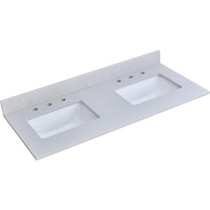 Gray Vanity Sink Top, 48 Inch Engineered Stone Vanity Top with Double Sinks, 8 Inch Widespread Faucet Holes with Center Sink Countertop, Modern Vanity Top with 4 Height Backsplash