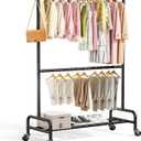 Abiglifty 2 Tier Rolling Clothes Rack, Heavy-Duty Clothing Rack with Wheels,150LBS Capacity, 43" W X17 D X 75" H Rack for Clothes to Hang, for Bedroom, Living Room, Black, 2026 NEW