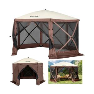 VEVOR Pop Up Gazebo Screen Tent, Pop-Up Instant Gazebo Tents with Mosquito Netting Outdoor Canopy, 6 Sided Sun Shelter 10x10ft with 6 Removable Wind Cloths & 2 Mesh Windows, Pavilion Tent for Patio