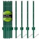 10 Pack Metal Fence Posts, 4ft Heavy Duty U-Post, Green Garden Stakes, No-Dig Post Anchors for Wire Fences, Temporary Fencing, Electric Fence, and Corner Support