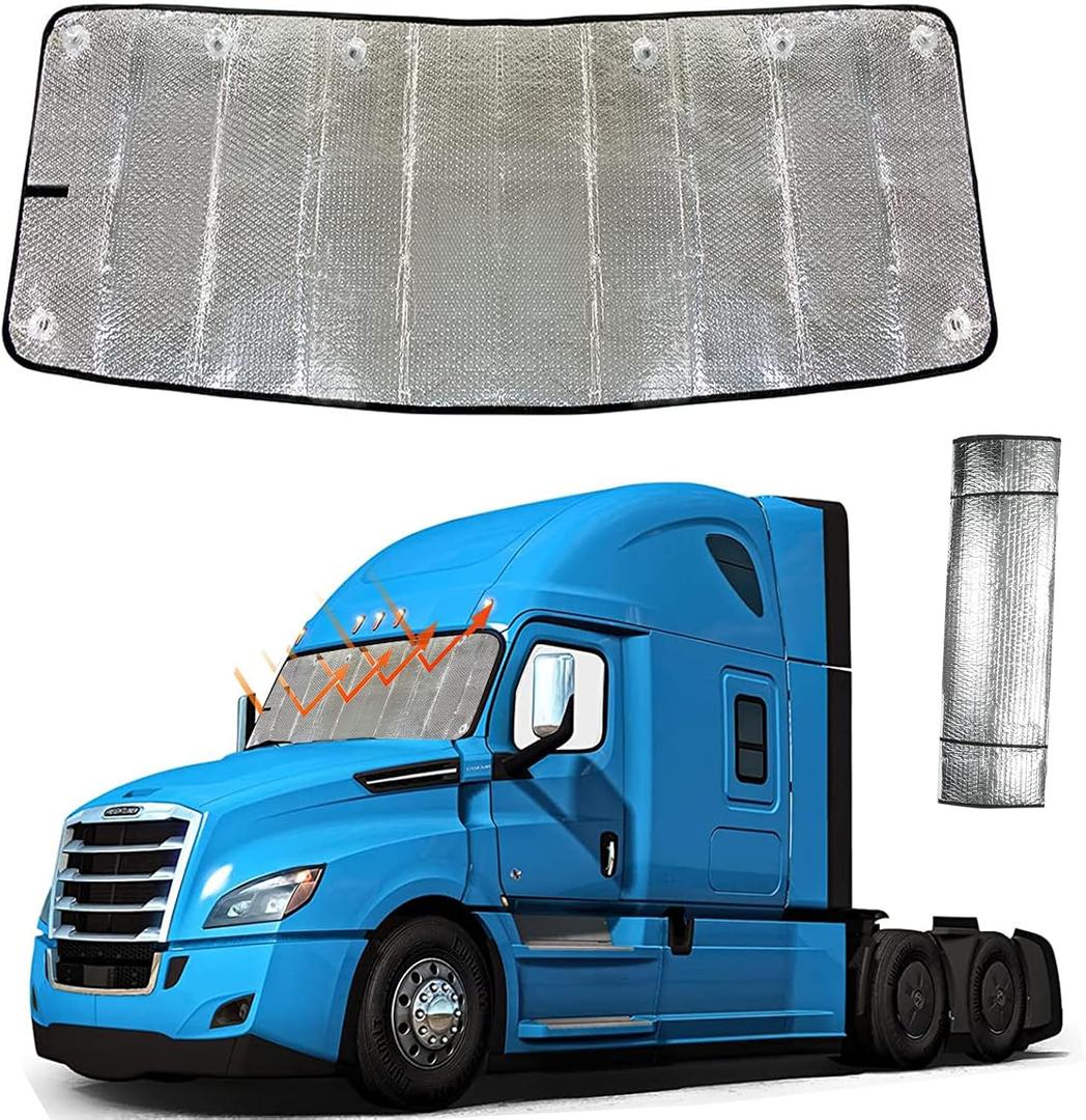 Accordion Sun Shade Windshield for Trucks, Reflective Car Shade Front Windshield, Windshield Sun Shade Fits for Semi Truck Windshields, Commercial & Big Rig Truck