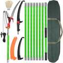 30 Ft Manual Pole Saw, Extendable Tree Pruner Blade and Scissors Set with 9 Fiberglass Handles, Long Branch Pruner Retractable for Backyard and Garden, Bush Cutting and Pruning of Palm Trees