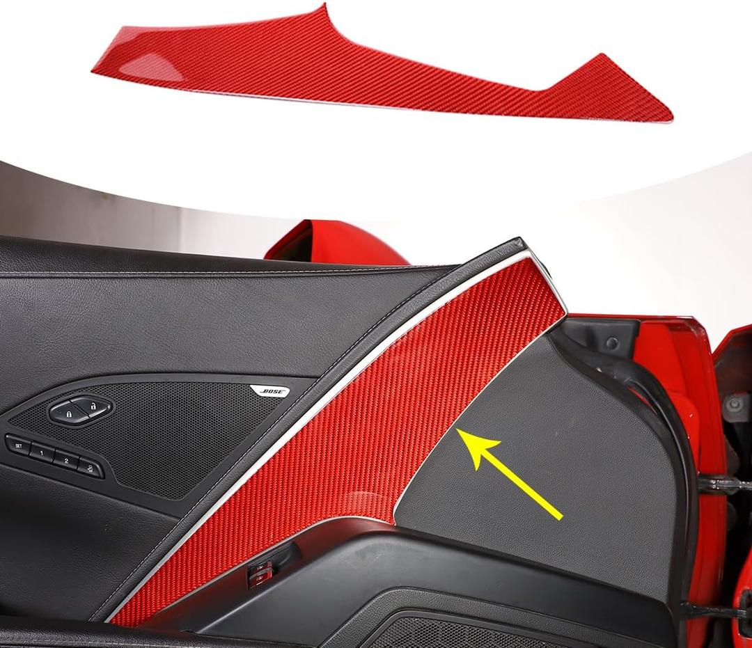 Car Main Driver's Inner Door Panel Trim Sticker,Fit for Chevrolet Corvette C7 2014-2019 Real Soft Carbon Fiber Auto Decoration Accessories (Red Carbon Fiber)