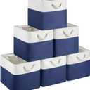13x15x13 Storage Cube Bins, Heavy Duty Foldable Fabric Storage Bins with Handles and Metal Frame, 6 Pack Large Closet Organizer Bins for Clothes, Socks, Towels, White Blue