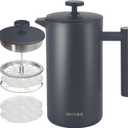 Secura French Press Coffee Maker, 304 Grade Stainless Steel Insulated Coffee Press with 2 Extra Screens, 34oz (1 Litre), Grey