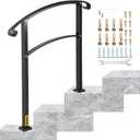 Happybuy 3-Step Transitional Handrail Fits 1 or 3 Steps Matte Stair Rail Wrought Iron Handrail with Installation Kit Hand Rails for Outdoor Steps (Unadjustable) (Black)