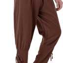 Men's Pure Cotton Vintage Ankle Banded Pants for Renaissance Pirate Viking Medieval Costume (Small, Brown)