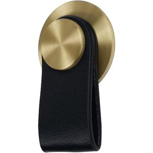 Leather Drawer Knob Pull Handle  Premium Faux Cabinet Pulls Set of 6 for Wardrobe,Kitchen,Bathroom Easy Installation Modern and Simple Strap,Brass Black, L63xW36xH7.5mm