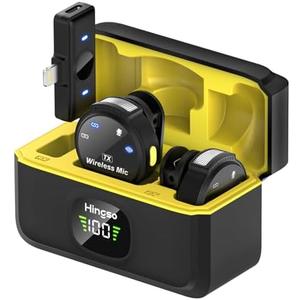 Hingso Wireless Lavalier Microphone for iPhone, Android, 48khz, 50Hrs Battery, Noise Cancellation, Magnetic Clip iPhone Microphone for Video Recording, Streaming, Vlogging