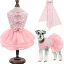 ASENKU Dog Dress, Dog Wedding Dress, Pet Lace Princess Dress with Bows for Wedding Birthday Party, Puppy Formal Apparel with Pearl Necklace for Large Dogs (Pink, X-Large)