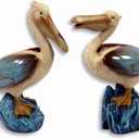 Hand Painted Lover Pelican Bird Couple Figurine 4.75" (Set of 2)