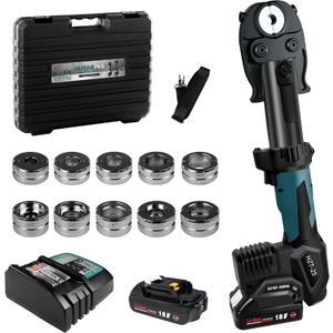 Lightweight Press Tool for Copper & PEX Pipe, 32KN Pro Press Tool with 11 Molds Range 1/2" 3/4" & 1" for Copper & ASTM F877, 3/8"-1" for ASTM F1807, 350 Rotatable Head, 2.5Ah Battery Set