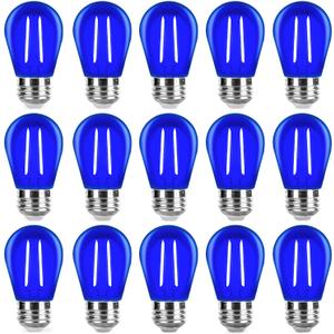 S14 Blue Light Bulb Plastic 2 Watt LED Replacement Bulbs for Indoor Outdoor String Lights, Shatterproof Decorative E26 Base Filament Edison Christmas Halloween Colored Light Bulbs, Pack of 15 