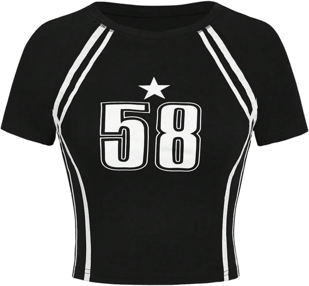 SOLY HUX Girl's Number Graphic Jersey Crop Top Short Sleeve T-Shirts Tight Fitted Graphic Tees