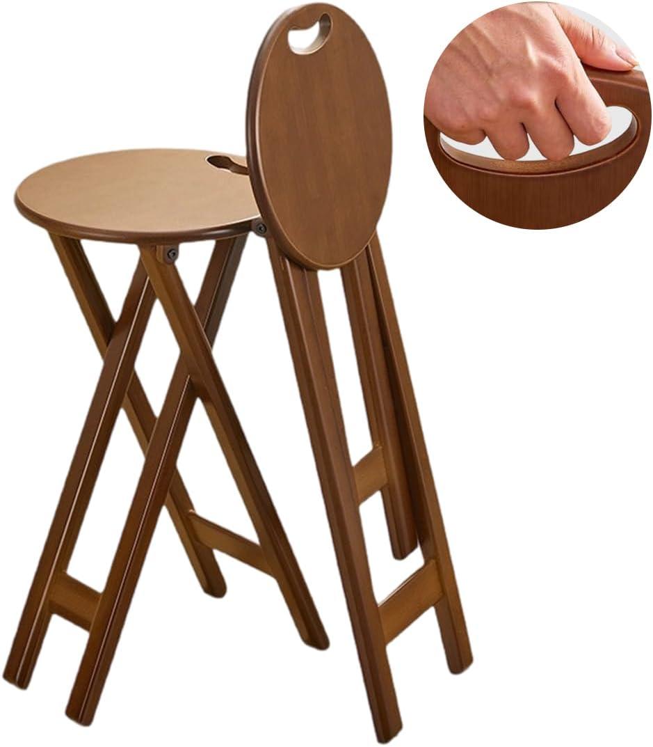 Comeon Portable Wooden Folding Stool 24in/17in High, Backless Compact Bar Stools for Kitchen Counter, Kitchen Step Stool for Adults (Brown 24in)