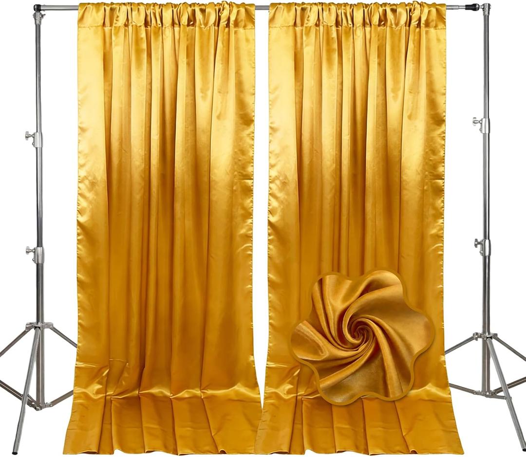 10ft x 10ft Gold Backdrop Curtains for Parties, Fabric Satin Background Curtain with Rod Pockets for Weddings, Birthday, Baby Shower, Photography, Graduation Party Backdrop Drapes, 2 Panels