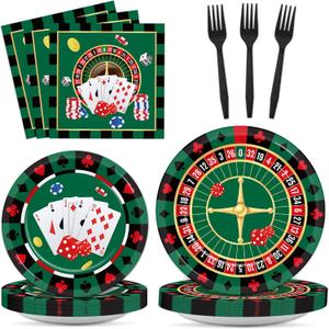 96 Pieces Casino Themed Party Tableware Set for Las Vegas Birthday Party Decorations Casino Poker Card Birthday Party Dessert Paper Plates Napkins Forks for 24 Guests Poker Card Playing Club Supplies