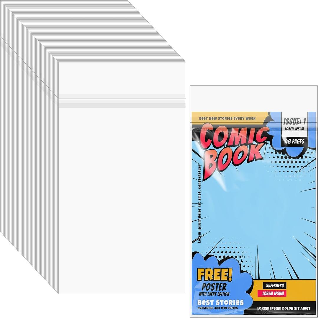 80 PCS Resealable Current/Modern Comic Bags,Thick Clear Plastic Sleeves for Current Comic Book Collection Storage Protection,6.97x10.5 inch
