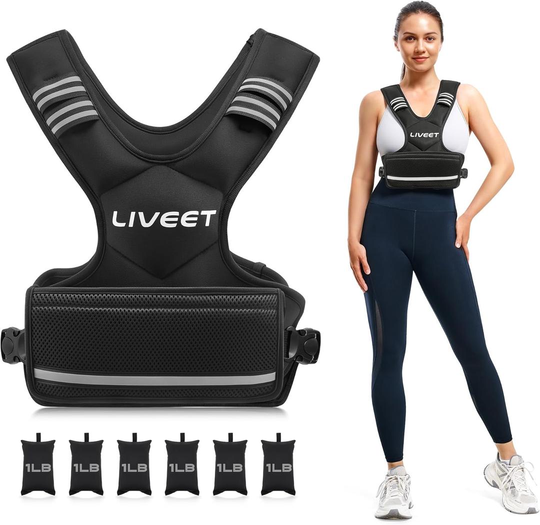 Adjustable Weighted Vest for Women Men, 4-10lb 11-20lb 20-32lb Weight Vest with 6 Ironsand Bags, Running Vest with Reflective Strips Adjustable Buckle Straps for Walking Strength Training (Black)