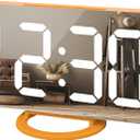 WulaWindy Digital Alarm Clock, Large Mirrored LED Display, with USB Charger, Snooze Function Dim Mode Wall Hanging Beside Desk Clock for Bedroom (Orange)