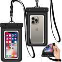 2 x IPX8 Floating Waterproof Dry Bag 2-Pack, 7.2 Inch Waterproof Phone Pouch for iPhone 16/15/14 Pro Max Galaxy S24/S23 Adjustable Lanyard + wrist strap Beach Swimming Travel Essentials Black
