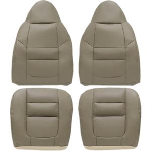 SecosAutoparts Driver & Passenger Side Bottom & Top Leather Seat Covers Parchment Tan Compatible with Ford F250 F350 Lariat 2001