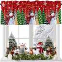 Christmas Tree Valance Curtains Snowman Christmas Kitchen Curtains Window Treatment Holiday Decor Red Black Buffalo Plaid Rod Pocket Valances for Kitchen Bathroom Living Room 54x18 Inch, 1 Panel