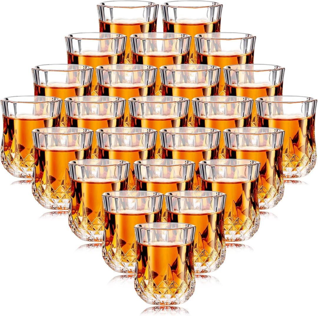 Meanplan 1.7oz Mini Shot Glasses Set Tastin Glasses Heavy Base Clear Shot cup Cute Cordial Mini cups for Serving Whiskey, Juice(24 Pieces)