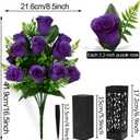 Artificial Cemetery Flowers, Grave Memorial Flowers, Set of 2 Artificial Rose Bouquet with Vase for Cemetery Headstones Gravesites Decoration (Purple)