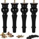 La Vane 11 inch / 28cm Wooden Furniture Legs, 4PCS Soild Wood Turned Spindle Black Replacement Spool Feet with Pre-Drilled M8 Inch Bolt & Mounting Plate for Couch Sofa Armchair Dresser Chest (Type #03-black)