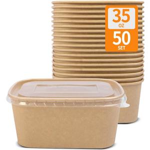 Celel 50 Pack 35 oz Paper Food Containers with Lids, Microwavable and Freezer Use, 50 Bowls 50 Lids
