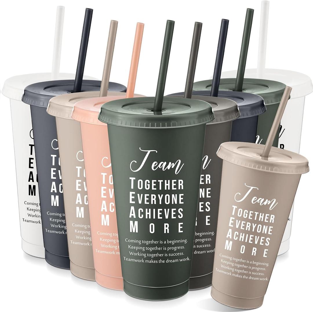 Skylety 48 Pcs Employee Appreciation Gifts Bulk, 24 oz Best Team Tumblers with Lids and Straws, Reusable Plastic Cups for Coworker Staff Teacher Office Team Thank You Gifts (Boho Color)