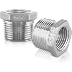 316 Stainless Steel Hex Bushing Reducer, 1/2" NPT Male to 3/8" NPT Female Pipe Fitting Adapter - Corrosion Resistant Connector for Plumbing, Hydraulic, Air, Oil & Gas Systems (1/2" to 3/8")