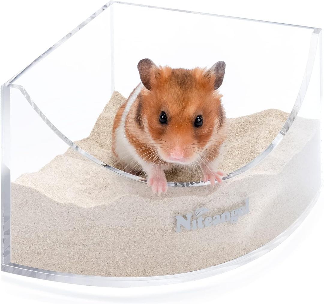 Niteangel Small Animal Sand-Bath Box - Acrylic Critter's Sand Bath Shower Room & Digging Sand Container for Hamsters Mice Lemming Gerbils or Other Small Pets (Fan-Shaped, Transparent)