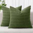 MIULEE Pack of 2 Corduroy Decorative Throw Pillow Covers 20x20 Inch Soft Boho Striped Pillow Covers Modern Farmhouse Home Decor for Summer Sofa Living Room Couch Bed Moss Green