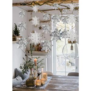 Crafare Christmas 3D Hanging Snowflakes Ornaments 3 Size 18PCS White Silver Snowflakes Hanging Garland for Winter Wonderland Holiday New Year Party Home Decoration