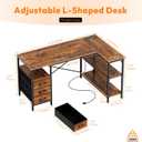 Alpen L Shaped Computer Desk, 47 Inch Corner Desk with Drawers and Power Outlets, Home Office Desk for Gaming, Study Writing PC Table with Storage and Reversible Shelf, Rustic Brown