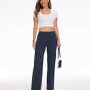 Yoga Cargo Pants Women Wide Leg Pants with Pockets High Waist Stretch Dress Casual Business Work Travel Pants (Blue, XXL)