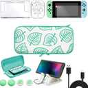 Switch Accessories Bundle for Animal Leaf Crossing, Switch Carrying Case with Playstand & Screen Protector & 4 Thumb Grip Caps & Protective Cover & Charging Cable