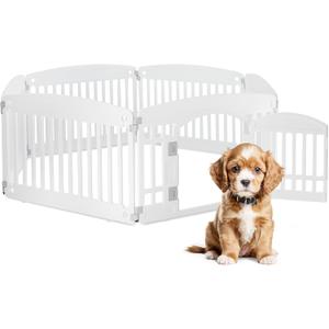 HealSmart 6 Panel Dog Playpen, 24 Exercise Puppy Playpen with Door, Safe, Secure, Folding & Portable Pet Playpen for Indoor & Outdoor Use, Suitable for Puppies and Small, White