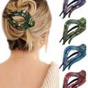 French Concord Curved Acrylic Hair Clips - 4Pcs Thick Flat Strong Hold Clips for Women (Crack Pattern: Blue/Green/Red/Purple)
