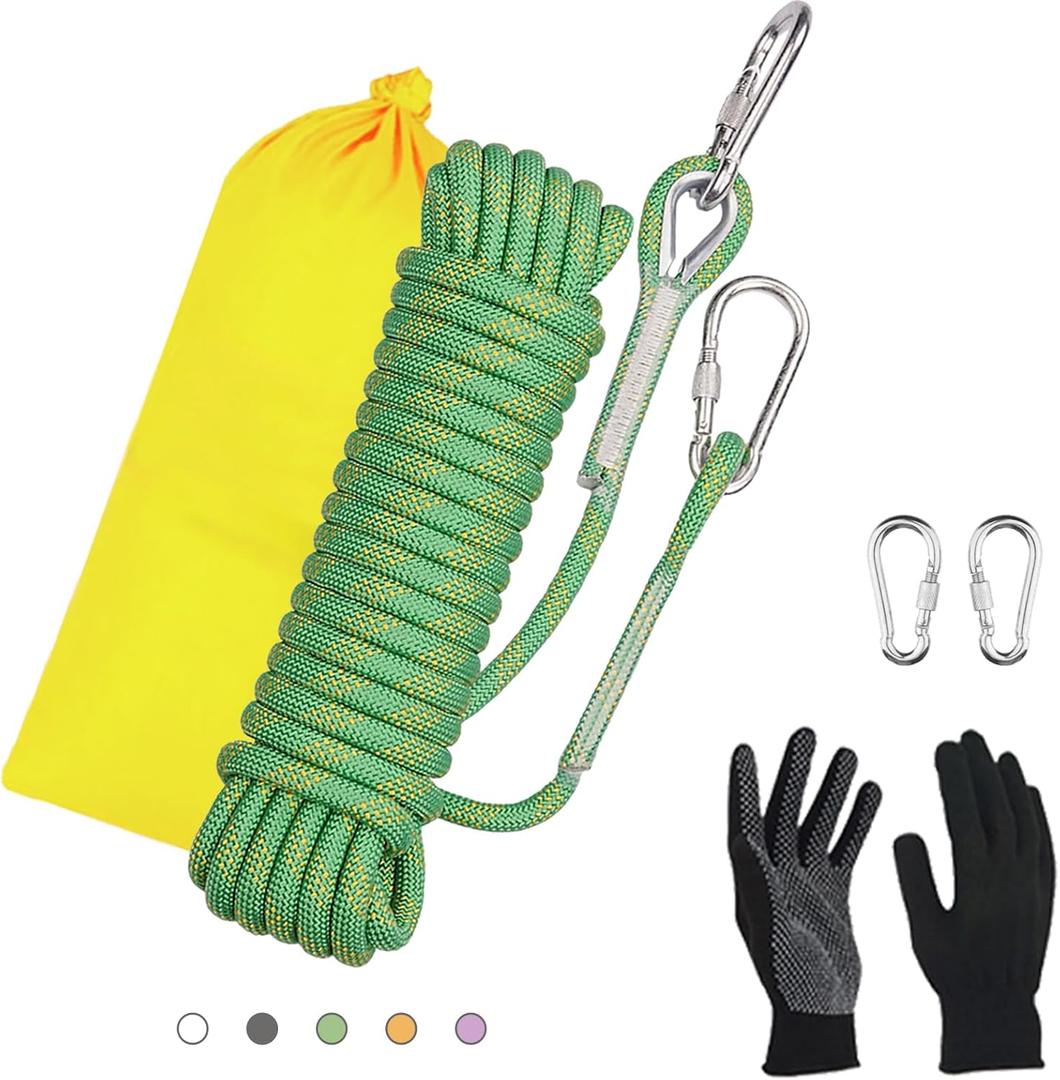 Static Climbing Rope - Heavy Duty Climbing Rope for Rock Climbing, Tree Climbing Gear, Arborist Rope, and Camping Rope - 10m (32ft), 20m (64ft), 30m (96ft) (Green)
