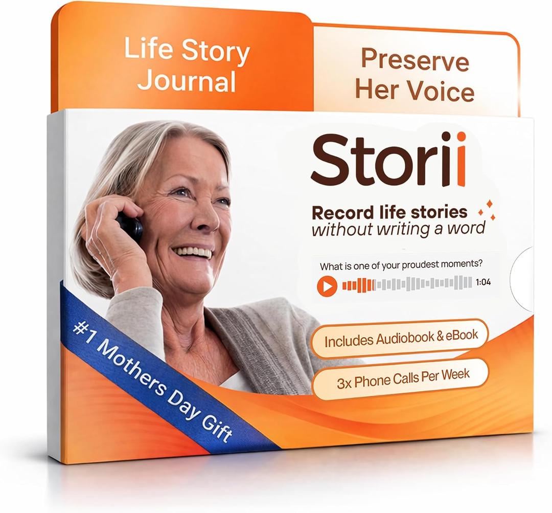 Storii - Record Your Life Story: Guided Voice Journal & Audio Memoir - A Unique Way to Share Your Story - 12 Months of Call Prompts & Automatic Transcription for Mom & Grandma