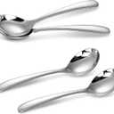 KEAWELL Premium 7.3 Inches Soup Spoons with Hook Handle, Set of 4, 18/10 Stainless Steel, Deep Bowl, Perfect for Ramen, Pho, Miso, Dumplings, Noodles, Wonton, Dishwasher Safe (Round-Handle)