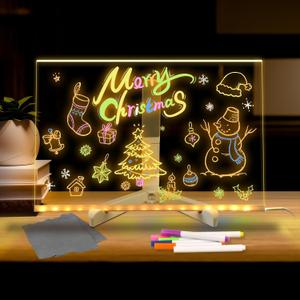Acrylic Dry Erase Board with Light Up11.8 LED Note Board with Colors, Stand and 7 pcs Colorful Pens, Light Up Board as a Gift Glow Memo Letter Message Note Board, DIY Painted for Light for Desk
