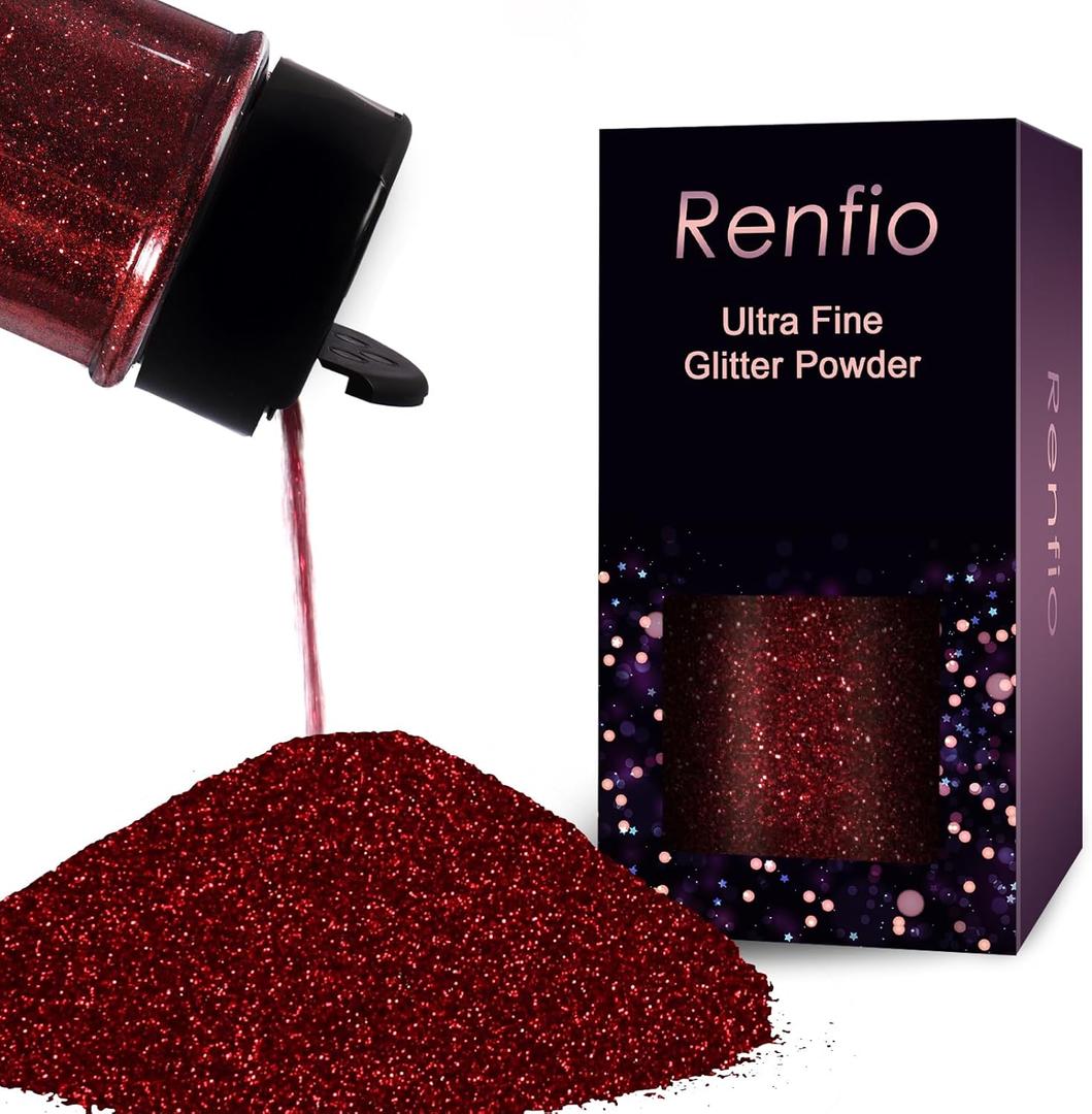 Renfio Ultra Fine Glitter Powder Metallic Resin 2.11 Oz (60g) PET Flakes Crafts Sequins 1/128" Burgundy Epoxy Chips Flakes for Christmas Roses Tumblers Slime Decoration - Dark Wine Red