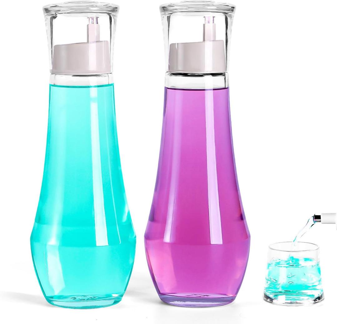 Mouthwash Dispenser For Bathroom, Glass Mouth Wash Dispensers With Cup, Mouthwash Container Bottle Holder For Adults/Kid, 8.8 OZ, Set Of 2
