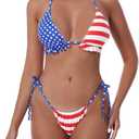 Bikinis Swimsuit Set for Women Swimwear Triangle Bathing Suit Tie String Thong (Small, American Flag)